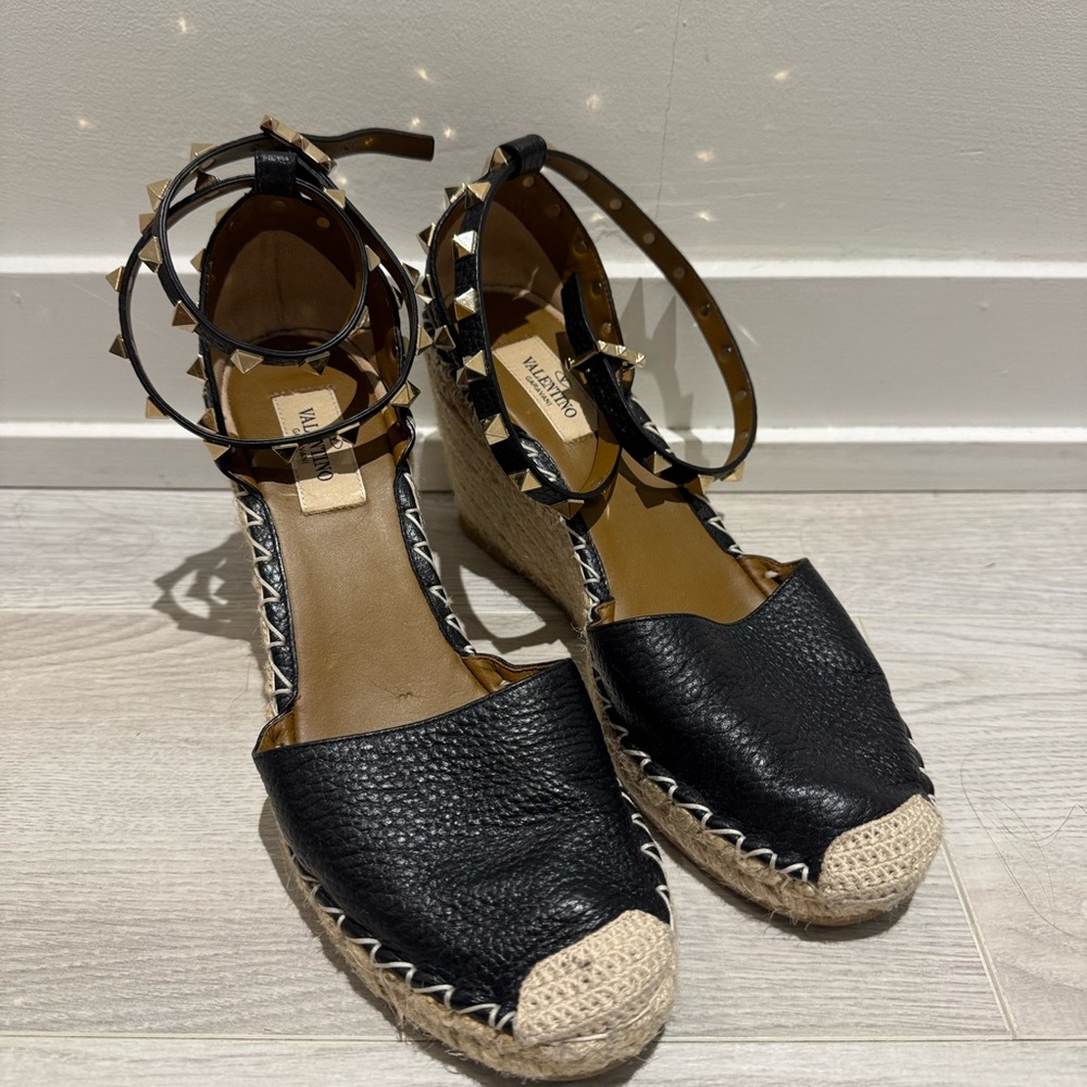 Valentino Black and Cream Espadrille wedge Sandals